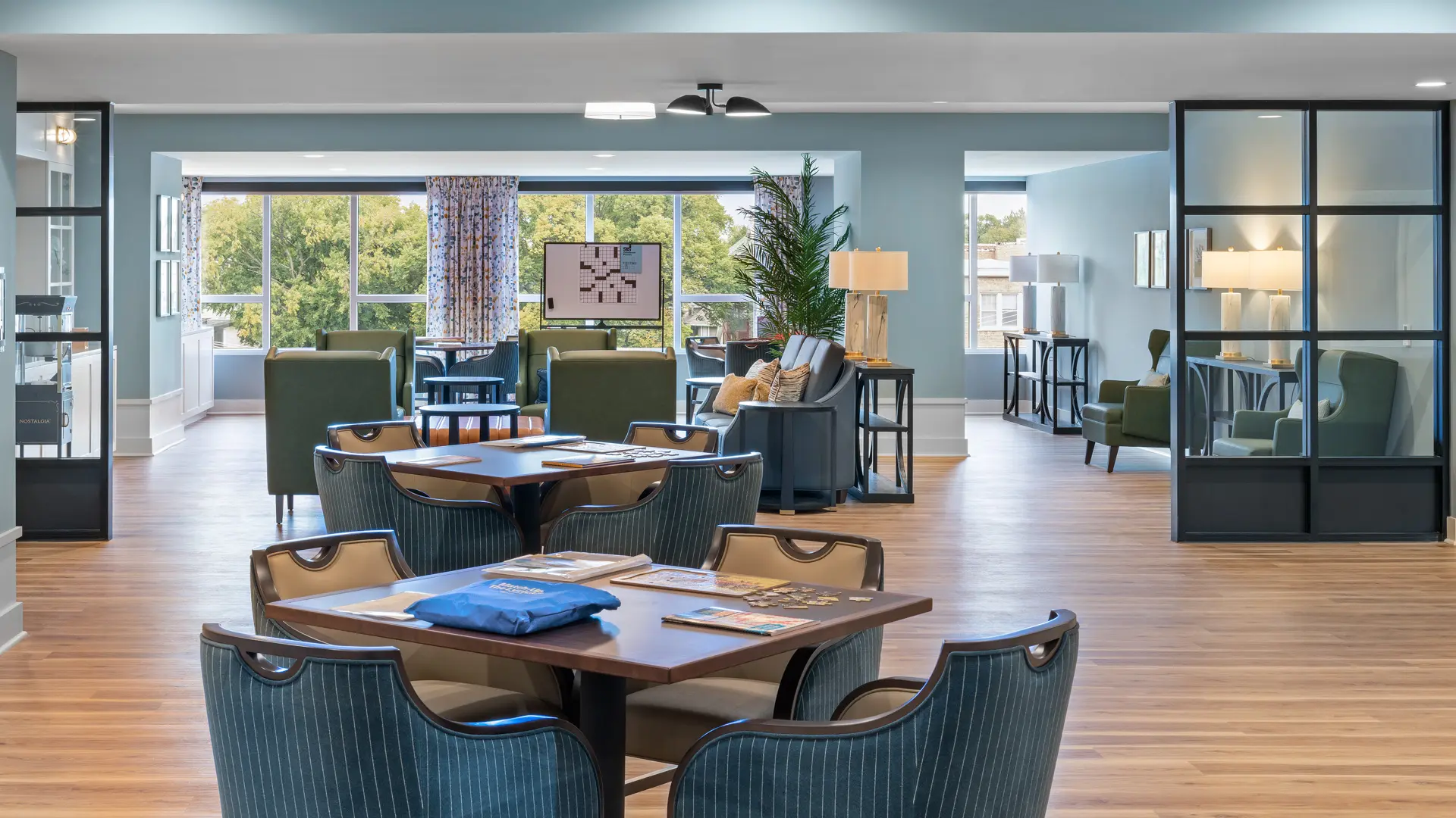 Game room at American House Oak Park, a luxury retirement home in Oak Park, Illinois